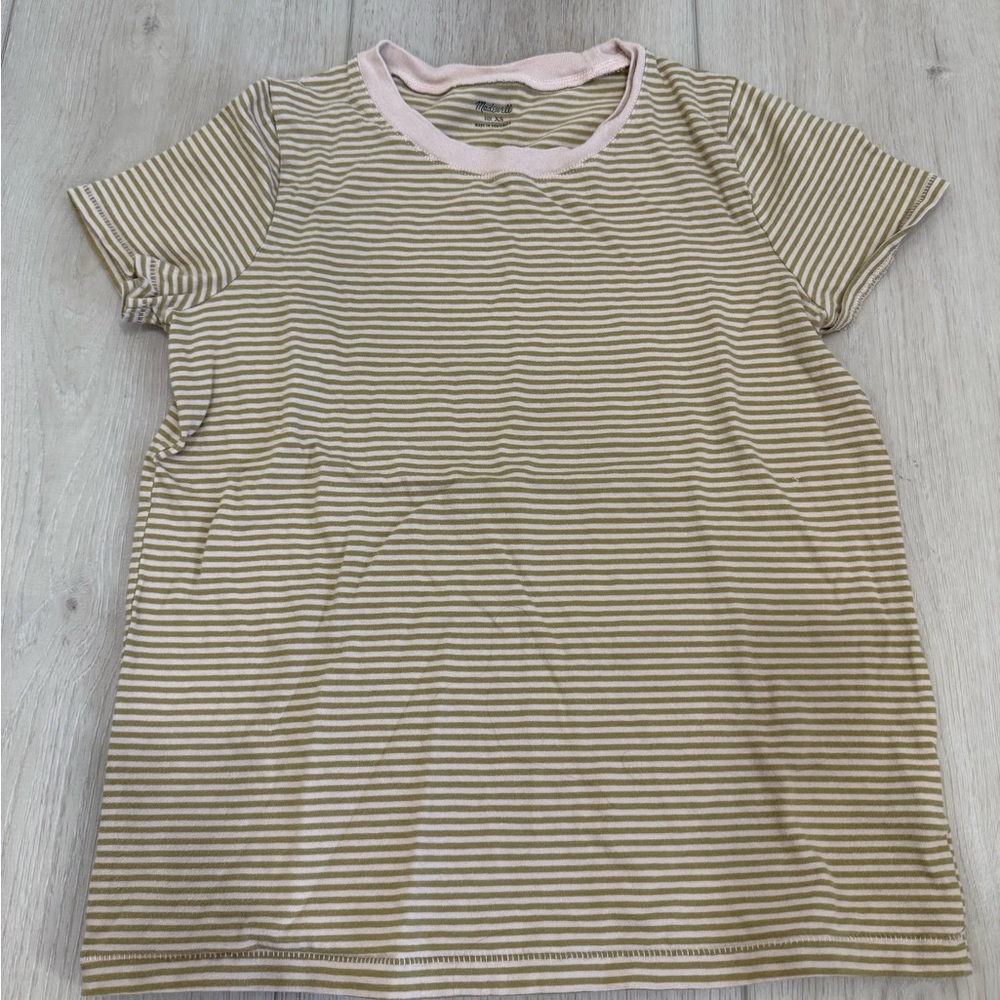 Madewell Striped Beige and Pink Top Womens size XS tee tshirt